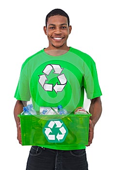 Man holding box of recyclables