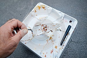 & x22;Man Holding Broken Spatula on Empty Plastic Cake Tray - Afterparty Mystery