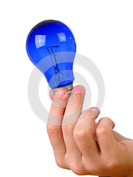 Man holding bulb, isolated