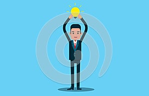 Man holding bulb. new ideas for success. Vector business concept