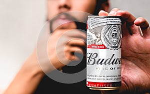 Can of Budweiser brand beer.