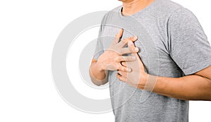 The man holding the chest the heart Heart disease symptoms