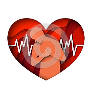 Man holding chest over heart attack symbol vector