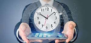 Man holding a clock timer 3d rendering