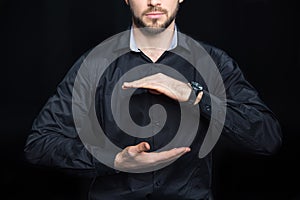 Man holding copy space photo