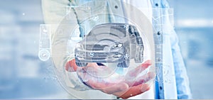 Man holding a Dashboard smartcar interface dashboard 3d rendering