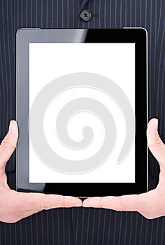 Man holding digital tablet with clipping path