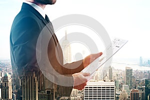 Man holding document multiexposure