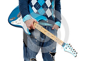Man holding electric guitar