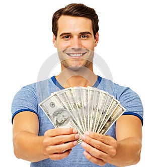 Man Holding Fanned Us Paper Currency