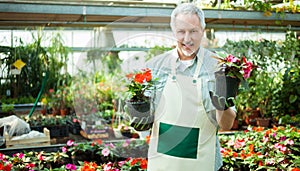 Man holding flower pots