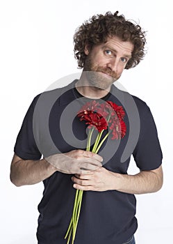 Man holding flowers