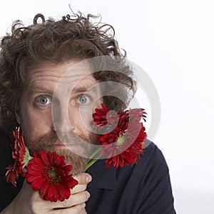 Man holding flowers