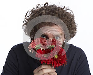 Man holding flowers