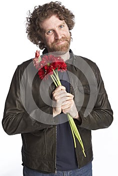 Man holding flowers
