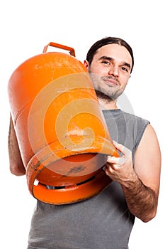 Man holding gas bottle