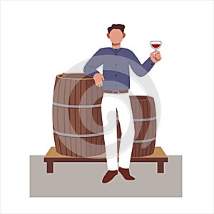 Man holding glass of wine and testing taste. Male dealing with wine production