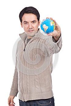 Man holding a globe