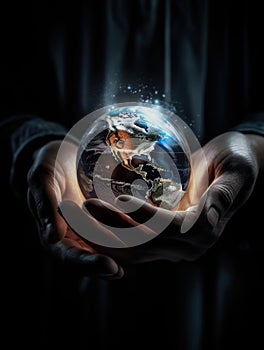 Man is holding a globe in his hands
