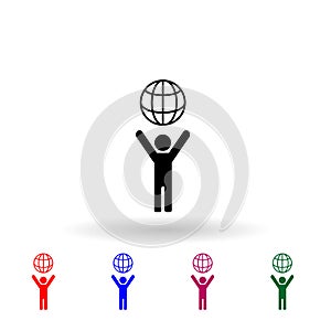 Man holding globe multi color icon. Simple glyph, flat vector of media icons for ui and ux, website or mobile application