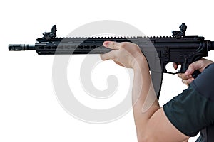 Man holding gun ready to shoot for protect and security