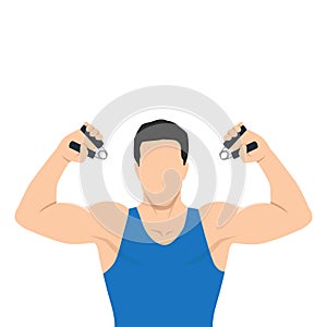 Man holding a gym hand gripper with clipping path exercise. Forearm or wrist exercise photo