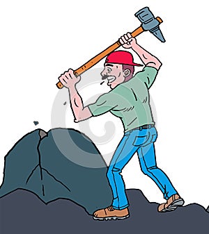 Man holding hammer getting ready to crack the rock