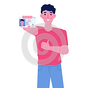 Man holding in hand car driver license plastic card.