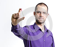 Man holding in hands empty test tube