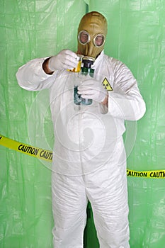 Man holding hazardous chemical