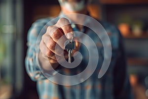 Man Holding Key to His New House