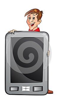 Man Holding a Large Tablet PC, illustration