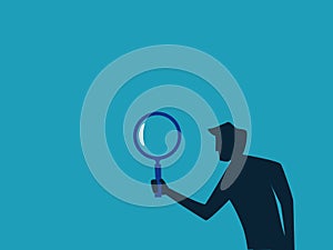 man holding a magnifying glass. Business analytics or information retrieval. concept of finance and investment