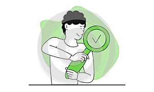 Man holding a magnifying glass vector illustration concept. Finding a business solution and problem decision. Innovation and