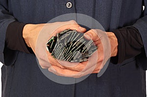 Man holding memory modules in hands