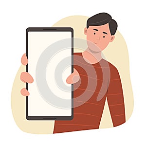 Man Holding Mobile Phone with Blank Screen for Copy Space Concept Illustration