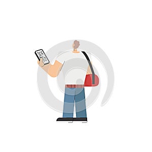 Man holding mobile phone with e ticket boarding pass ready