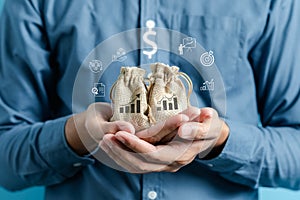 Man holding money bag, Planning investment, insurance