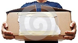 Man holding old paper box