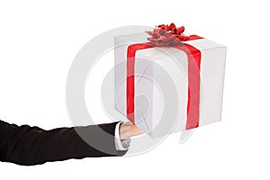 Man holding out a decorative gift