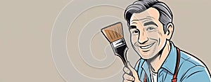 Man holding paint brush, smiling with happy gesture