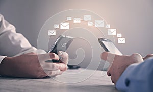 Man holding phone. Concept email