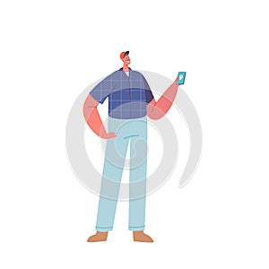 Man Holding Phone With Gps Pin On Screen, Locating Destination, Navigating Through City Streets Isolated on White