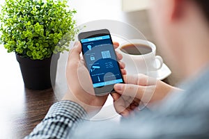 Man holding the phone with program smart home on screen