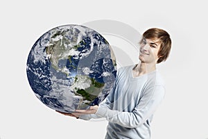 Man holding the planet earth