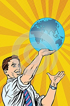 Man holding planet Earth in hand