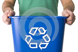 Man Holding Recycling Bin