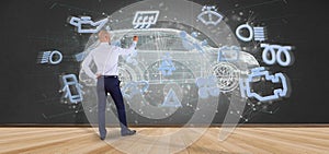 Man holding a smartcar concept 3d rendering photo