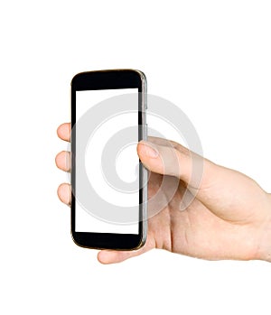 Man is holding smartphone