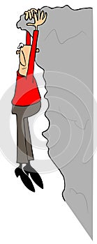 Man holding on to the edge of a cliff